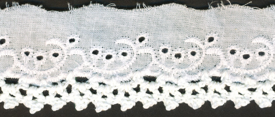 <font color="red">IN STOCK</font><br>1+1/2" Cotton Embroidered Eyelet Lace-White