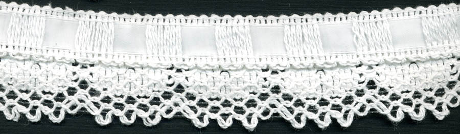 <font color="red">IN STOCK</font><br>1+1/2" Cotton Crochet Edge Lace With Ribbon-White