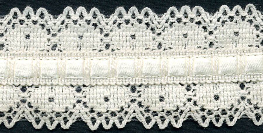 <font color="red">IN STOCK</font><br>1+1/2" Cotton Crochet Edge Lace With Ribbon-Natural