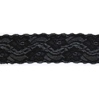 <font color="red">IN STOCK</font><br>2+3/8" Nylon Stretch Lace Galloon Lace-Black