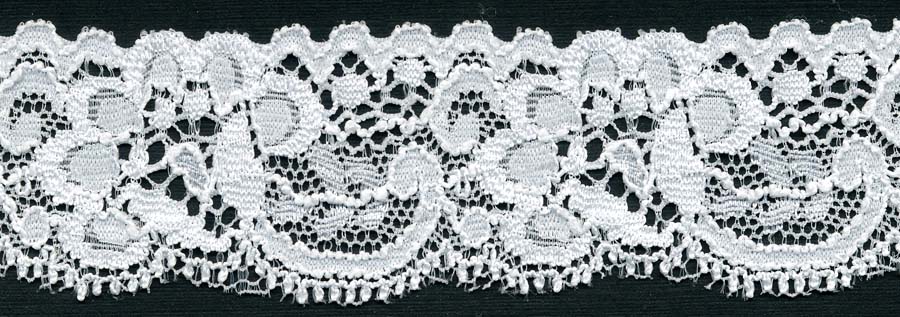 <font color="red">IN STOCK</font><br>1+3/16" Nylon Stretch Lace Edge-White