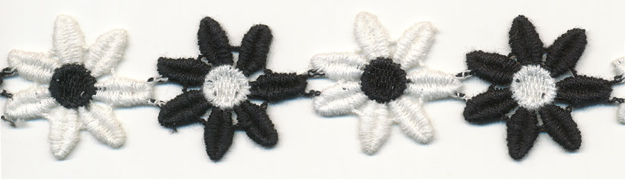 <font color="red">IN STOCK</font><br>1" Cotton Daisy Venise-Alternating Black/White