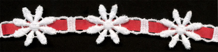 <font color="red">IN STOCK</font><br>1" Cotton Daisy Beading with Ribbon-White/Scarlet