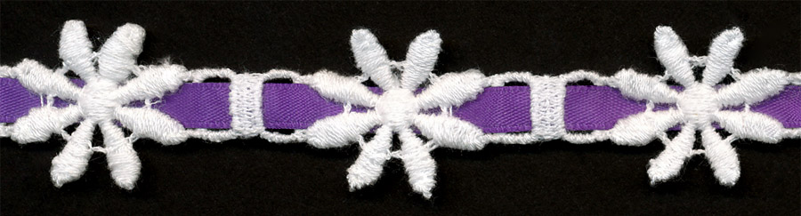 <font color="red">IN STOCK</font><br>1" Cotton Daisy Beading with Ribbon-White/Purple