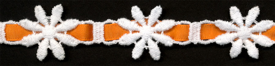 <font color="red">IN STOCK</font><br>1" Cotton Daisy Beading with Ribbon-White/Orange