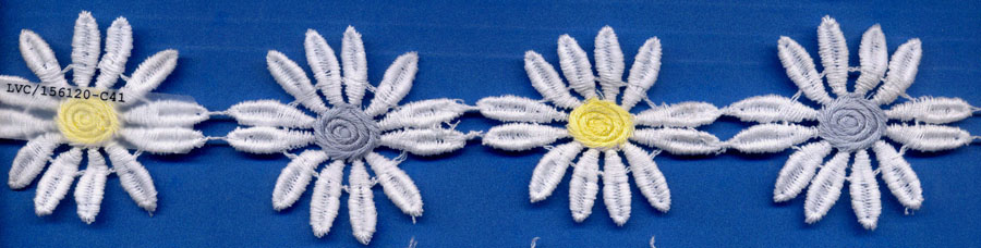 <font color="red">IN STOCK</font><br>2" Cotton Daisy Venise-White-Yellow/Copen