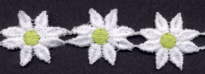 <font color="red">IN STOCK</font><br>7/8" Cotton Daisy Venise-White/Lime Green