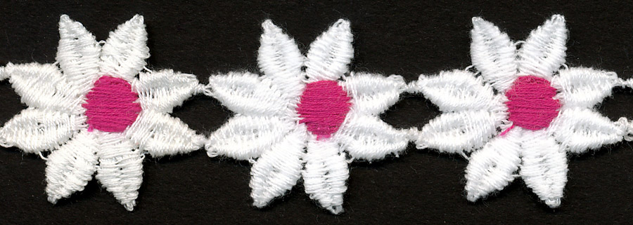 <font color="red">IN STOCK</font><br>7/8" Cotton Daisy Venise-White/Pink Center