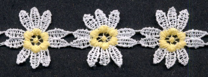 <font color="red">IN STOCK</font><br>7/8" Cotton Daisy Venise-White/Yellow Center