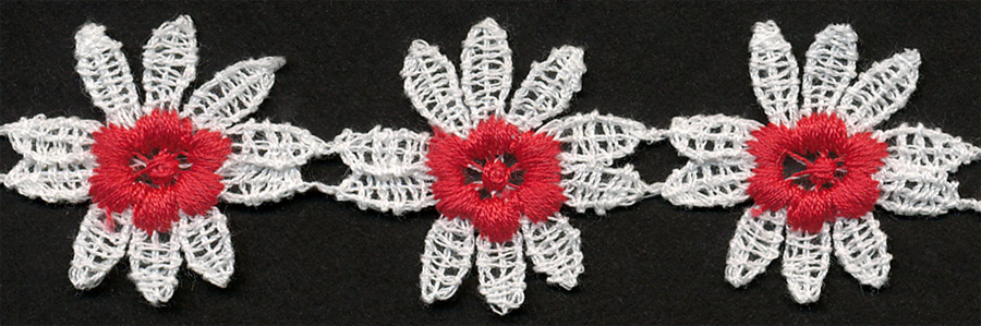 <font color="red">IN STOCK</font><br>7/8" Cotton Daisy Venise-White/Red Center