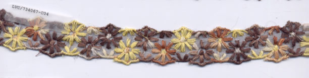 <font color="red">IN STOCK</font><br>3/4" Cotton Embroidery On Sheer-Brown Combo