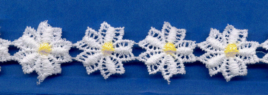 <font color="red">IN STOCK</font><br>1" Cotton Daisy Venise-White/Yellow Center