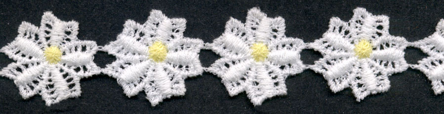 <font color="red">IN STOCK</font><br>1" Cotton Daisy Venise-White/Yellow