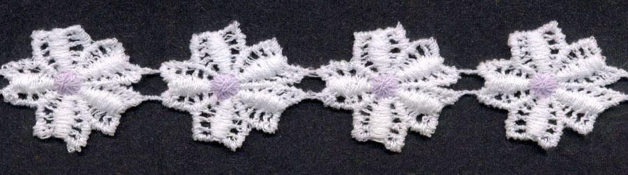 <font color="red">IN STOCK</font><br>1" Cotton Daisy Venise-White/Lavender