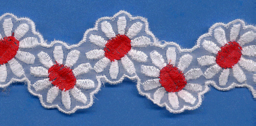 <font color="red">IN STOCK</font><br>1+7/8" Rayon Daisy Venise-White/Red