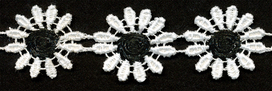 <font color="red">IN STOCK</font><br>1" Rayon Daisy Venise-Ivory/Black Center