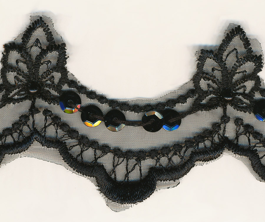 <font color="red">IN STOCK</font><br>1+3/4" Rayon Bead+Sequin Organza-Black