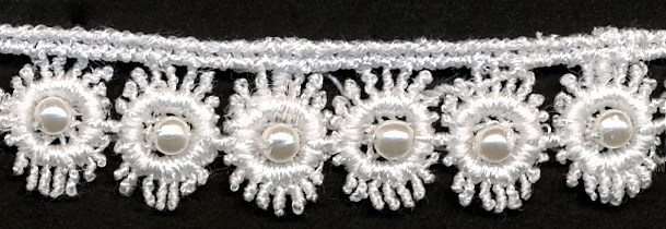 <font color="red">IN STOCK</font><br>1/2" Rayon Venise Lace-White With Pearl