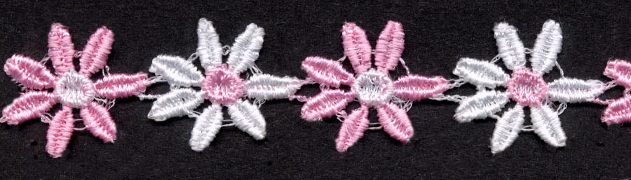 <font color="red">IN STOCK</font><br>1" Rayon Daisy Venise-Alternating White/Pink