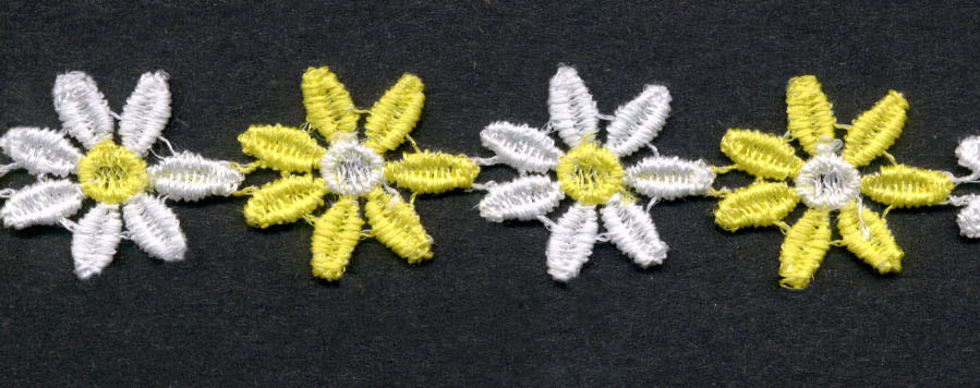 <font color="red">IN STOCK</font><br>1" Rayon Daisy Venise-Alternating White/Yellow
