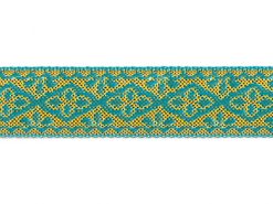 <font color="red">IN STOCK</font><br>3/4" Metallic Diamond Leaf Pattern-Turq Gold