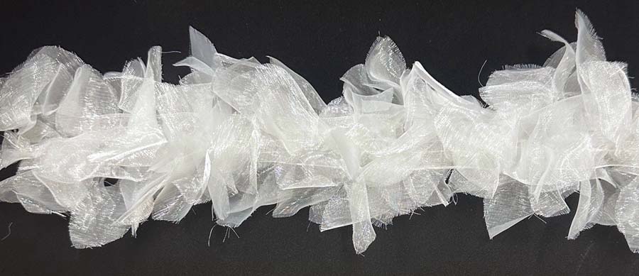 <font color="red">IN STOCK<br></font><br>4+1/2" Poly Ruffled Floral Organza Ribbon-White