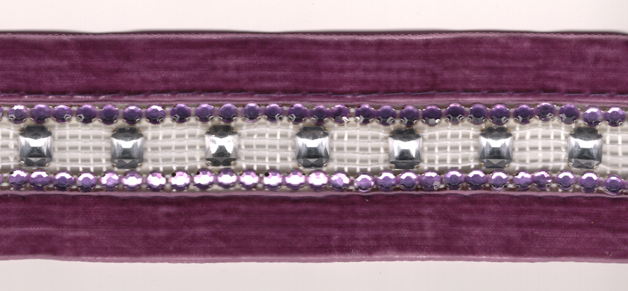 <font color="red">IN STOCK</font><br>2" Victorian Rhinestone on Velvet Ribbon-Rose Combo