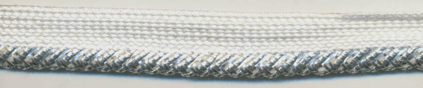 <font color="red">IN STOCK<br>MADE IN USA</font><br>3/8" Metallic/Rayon Cordedge Piping-Silver/White Stripe/White Apron