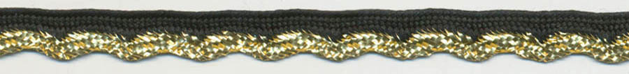 <font color="red">IN STOCK<br>MADE IN USA</font><br>3/8" Metallic/Rayon Cordedge Piping-Gold/Black Apron