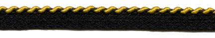 <font color="red">IN STOCK<br>MADE IN USA</font><br>3/8" Rayon/Metallic Whip Stitch Piping-Gold Plaited/Black