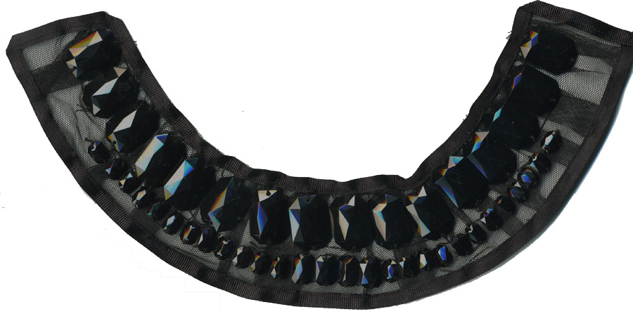 12" Acrylic Stone Collar-Black Stones On Black Mesh