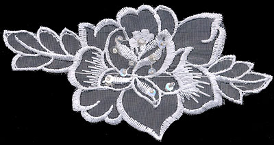 5+1/2" Embroidered Rose Flower With Rhinestones-White/Crystal