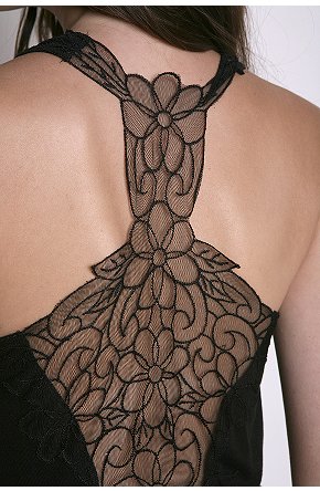 Embroidered Lace Back-Black With Grey Yarn