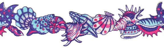 1+1/4" Wide Sea Shell Scroll-Multi Color (Heat Seal)
