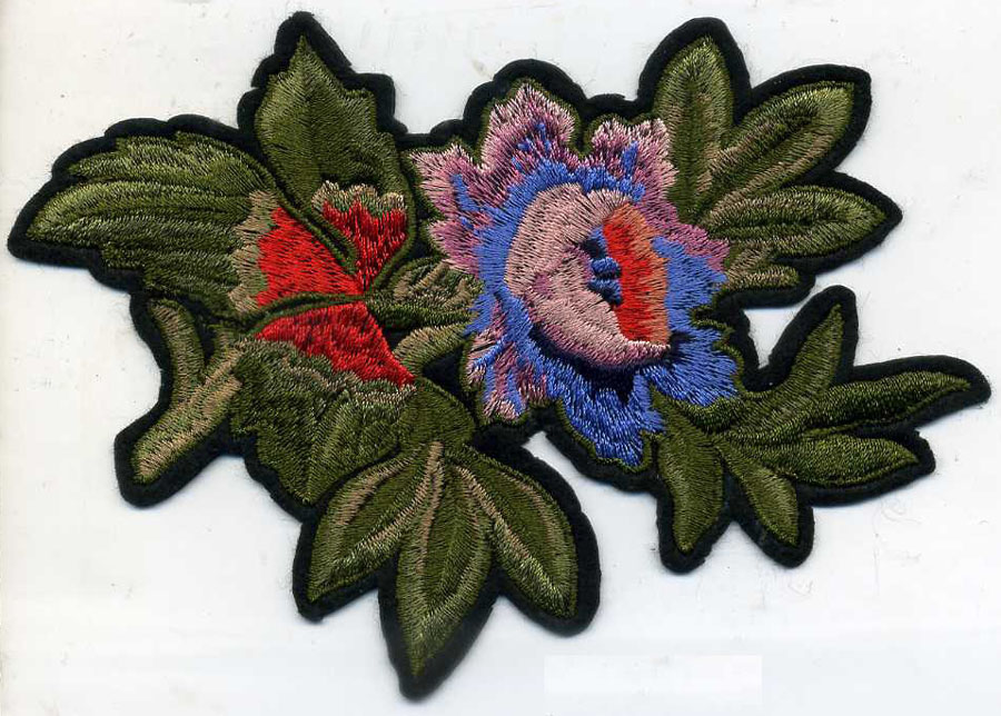 6" Leaf With Rose Center-Multi Green/Red/Pink/Blue