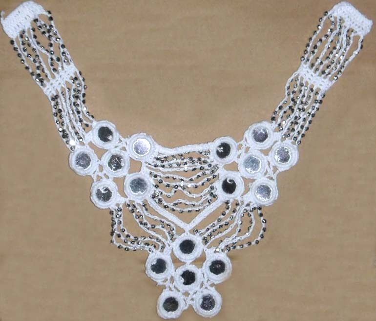 9" X 6" Bead and Sequin Crochet Yoke-White/Silver Combo