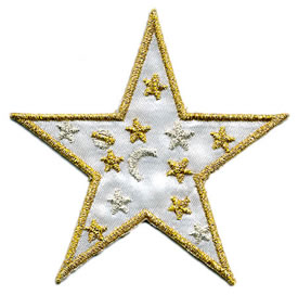 3" Iron On Satin-Metallic Star-White/Gold Combo