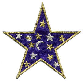 3" Iron On Satin-Metallic Star-Purple/Gold/Silver Combo
