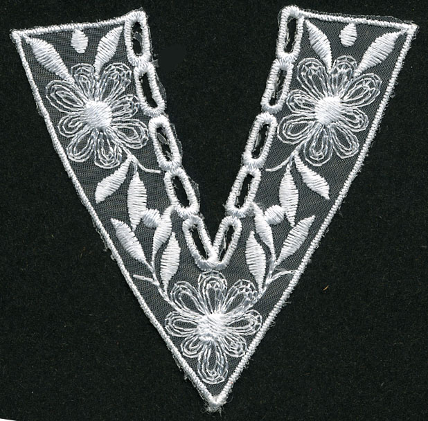 avr-122753-029.jpg <font color="red">IN STOCK<br>Sew On</font><br>3+1/2" Rayon Floral V Neck-White