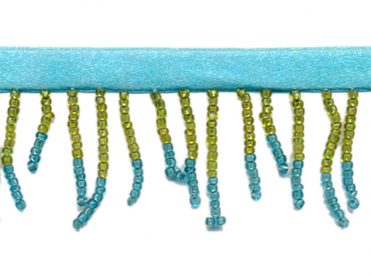 <font color="red">IN STOCK</font><br>1+1/4" Glass Beaded Fringe On Ribbon-Green/Turquoise Combo