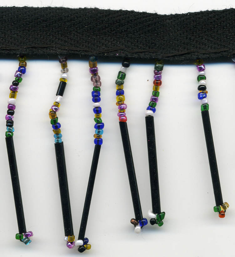 <font color="red">IN STOCK</font><br>1+3/4" Glass Beaded Fringe On Twill Tape-Black/Multi Color