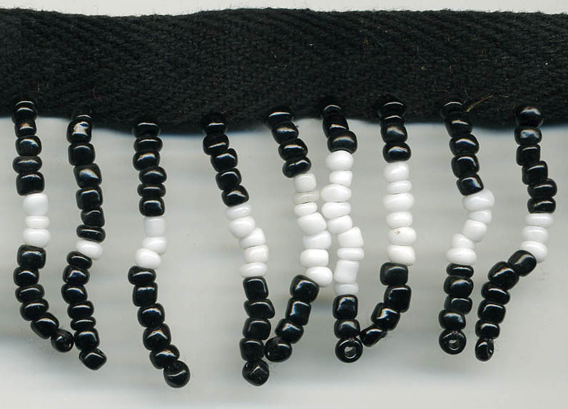 <font color="red">IN STOCK</font><br>1+1/4" Glass Beaded Fringe On Twill Tape-Black/White Combo