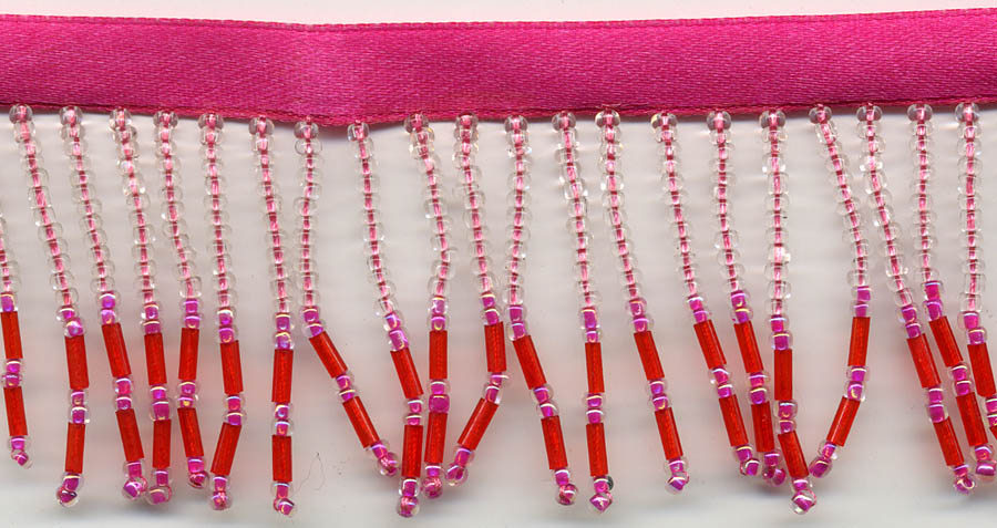 <font color="red">IN STOCK</font><br>1+1/2" Beaded Fringe On Ribbon-Pink/Hot Pink Combo