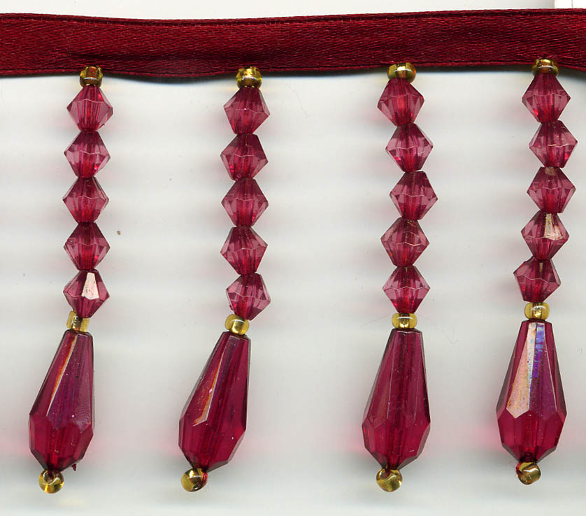 <font color="red">IN STOCK</font><br>2" Beaded Fringe Drops On Ribbon-Wine