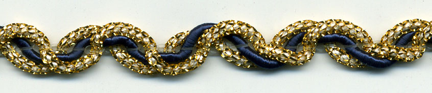 3/8" Metallic/Rayon Gimp-Gold/Navy/White Combo<br>see Special Pricing Tab