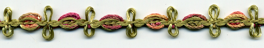 10mm Rosebud Chain Embroidery-Green/Rose/Mauve Multi Color<br>see Special Pricing Tab