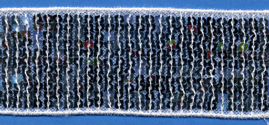 2" Wide "11 Row Square" Sequin Braid-Silver<br>see Special Pricing Tab