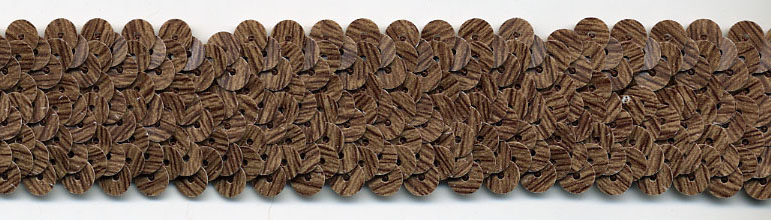 1+1/8" Wide "3 Row Stretch" Sequin Knit Braid-Dark Wood Look<br>see Special Pricing Tab