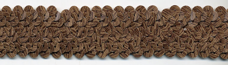1+1/8" Wide "3 Row Stretch" Sequin Knit Braid-Dark Wood Look<br>see Special Pricing Tab