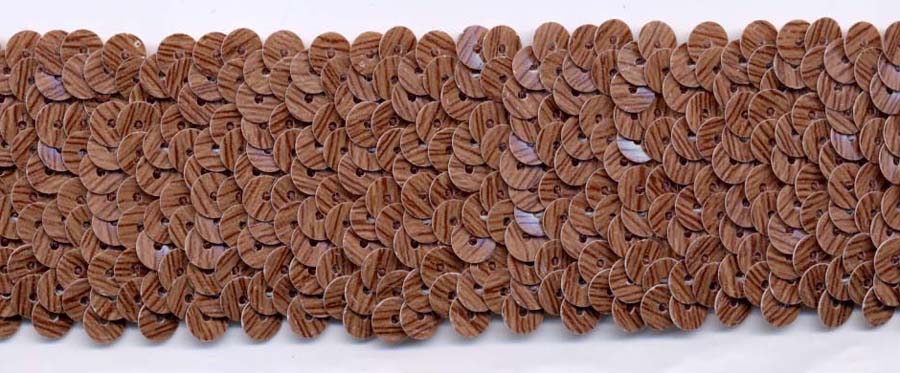 1+3/4" Wide "4 Row Stretch" Sequin Knit Braid-Dark Wood Look<br>see Special Pricing Tab